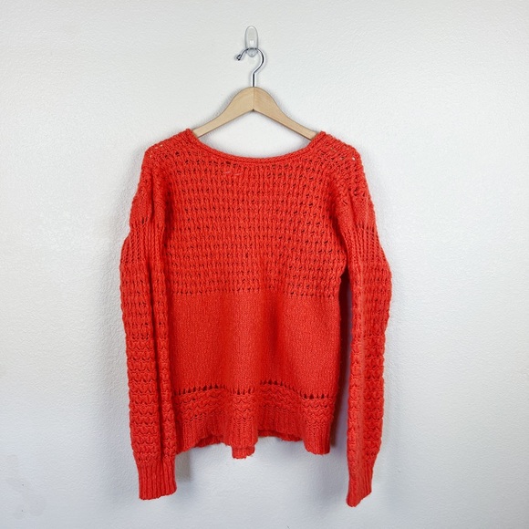 Free People Crashing Waves Orange Knit Oversized Sweater Sz Small - Picture 3 of 6